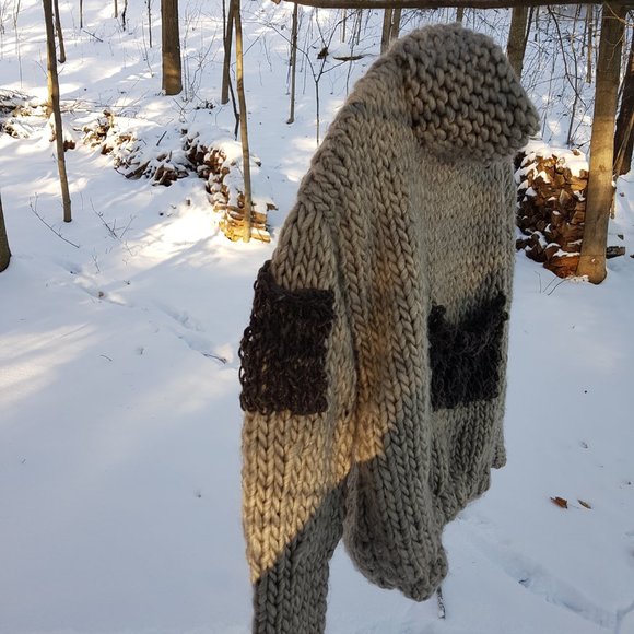 Wool winter set, coffee gray, sweater and matching hat, hand knitted - Picture 3 of 8